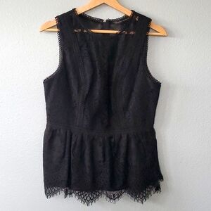 WHBM Sleeveless Black Lace Overlay Top